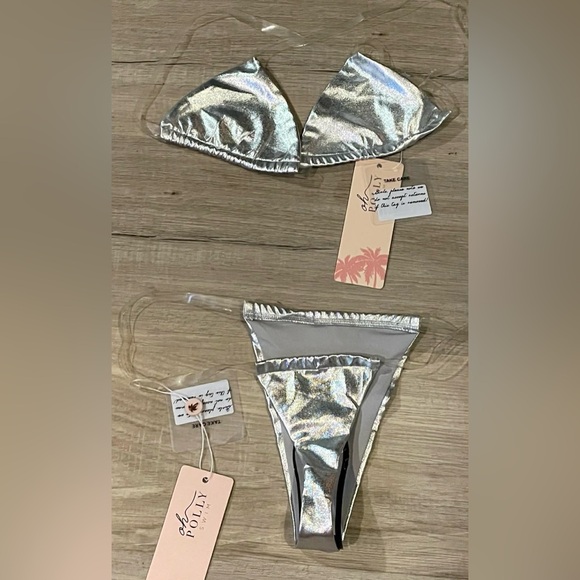 Oh Polly NWT Silver Metallic “midnight Swim” HTF micro Bikini*read*clear straps - Picture 4 of 4